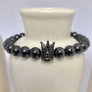 Mens King Hematite Gemstone Beaded Bracelet-880